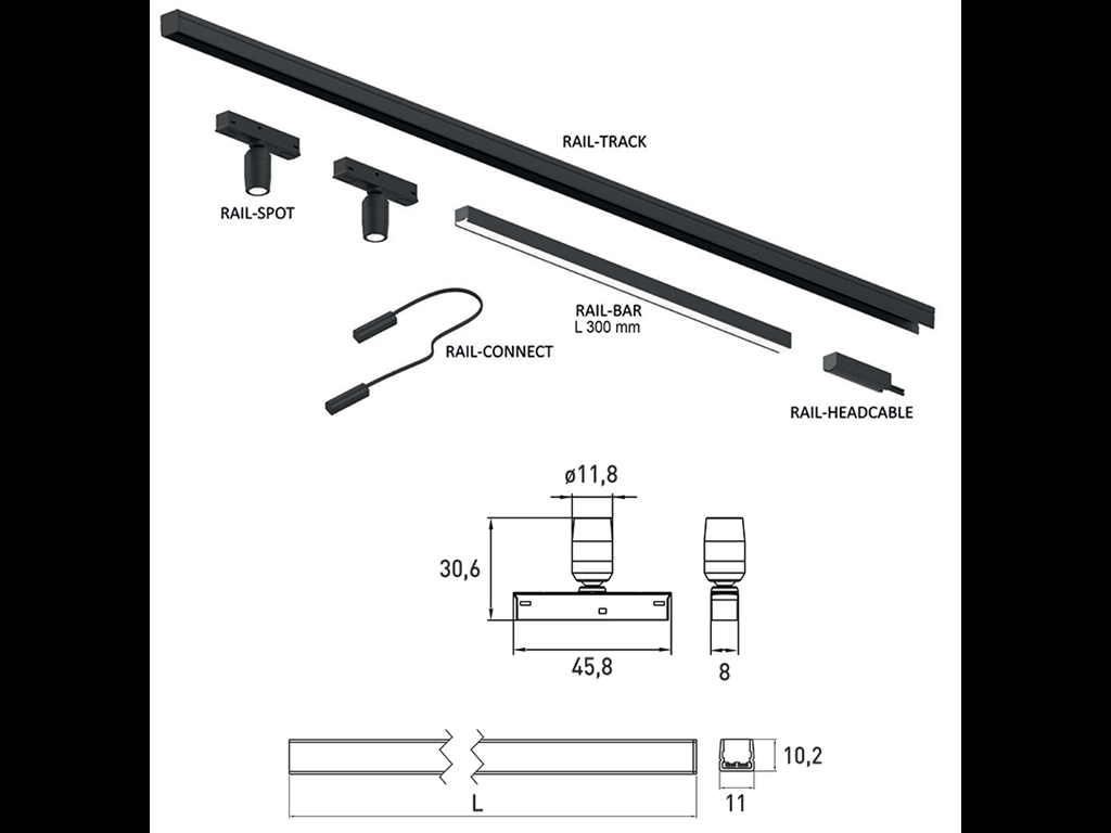 Connettore Input per Mini Rail Nero con Cavo cm.200 | Luce Viva - immagine 6